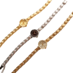 Women's Vintage Quartz Wristwatch — Gold & Silver Mesh Bracelet Band, Small Round Dial
