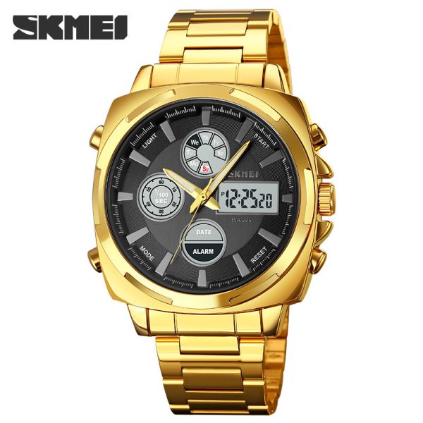 Gold-toned SKMEI 1673 multifunctional wrist watch for men.