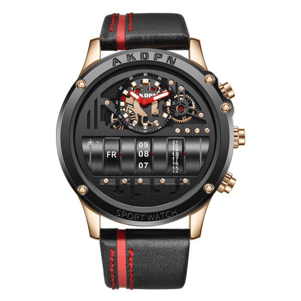 AKOPN sports watch with Rose Black dial and creative calendar display.