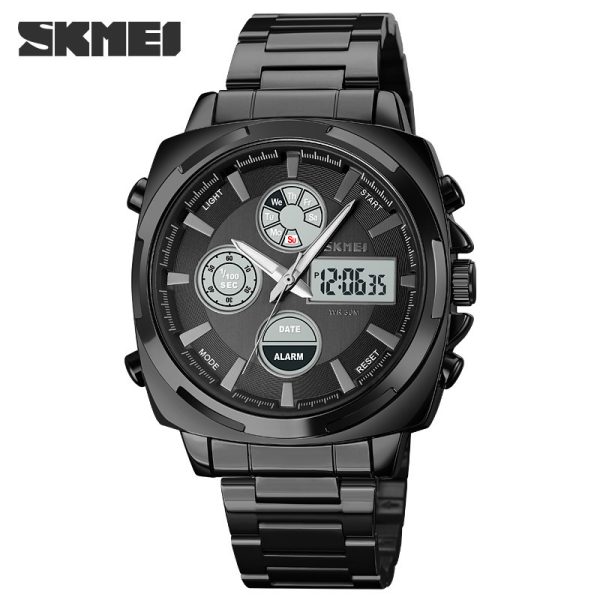 Black silver SKMEI 1673 men's fashionable waterproof sports watch.