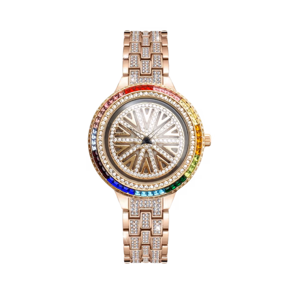 Women's Waterproof Rainbow Diamond Watch | Large Dial Steel Mesh Band