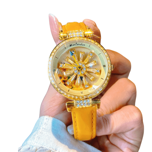 Luxury Women's Sunflower Watch – Diamond-Encrusted Rose Gold Quartz Wristwatch