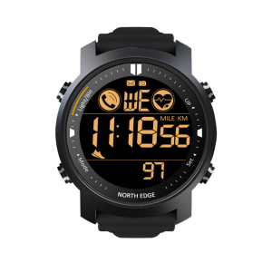 NORTH EDGE LAKER tactical sports watch in black with digital screen display.
