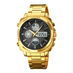 SKMEI 1673 men's stainless steel dual display sports watch with silver finish.