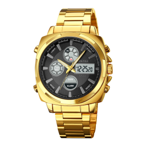 SKMEI 1673 men's stainless steel dual display sports watch with silver finish.