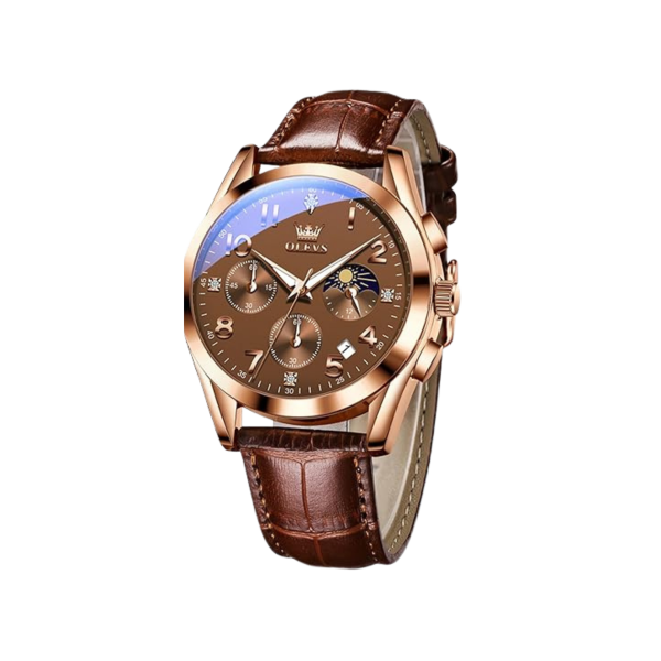 OLEVS Men's Watches Brown Leather with Date,Casual Watches for Men,