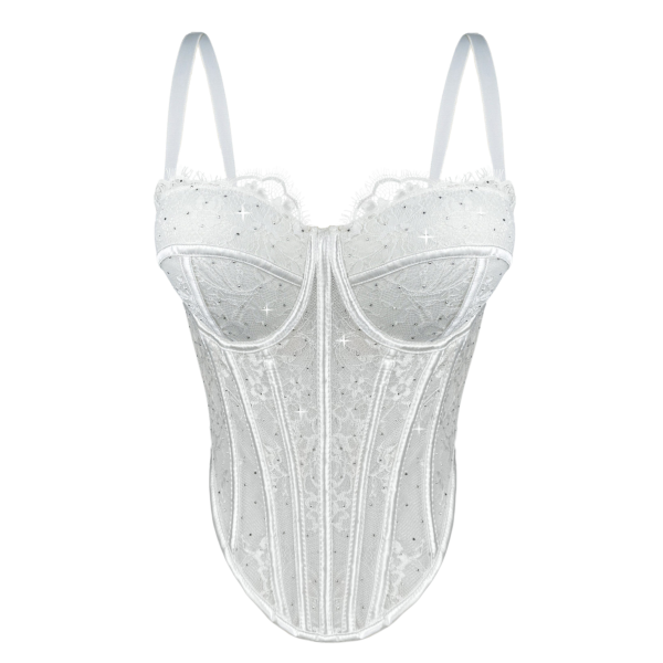 Montisha Premium Lace Bustier Corset Top – Slim Fit Rhinestone Camisole Outerwear with Supportive Gathered Cups